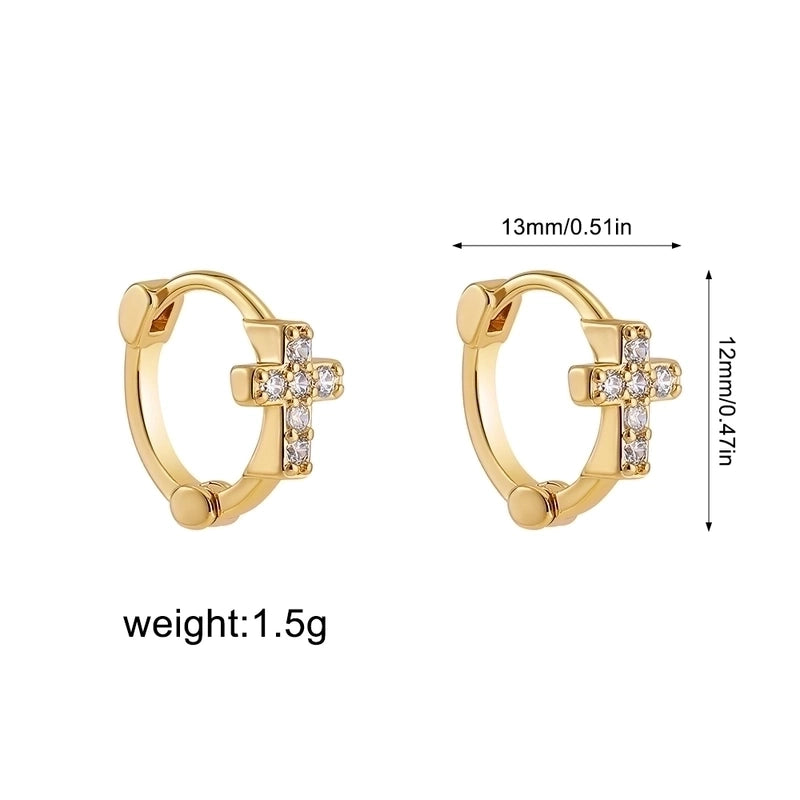 1 Pair Minimalist Shiny Cross Circle Inlay 304 Stainless Steel Zircon Earrings