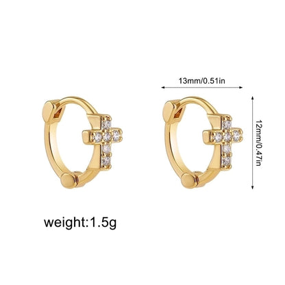 1 Pair Minimalist Shiny Cross Circle Inlay 304 Stainless Steel Zircon Earrings