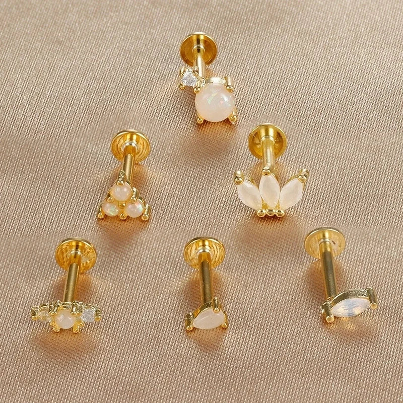1 Piece Ear Cartilage Rings & Studs IG Style Minimalist Geometric Copper Inlay Gem Zircon Ear Cartilage Rings & Studs