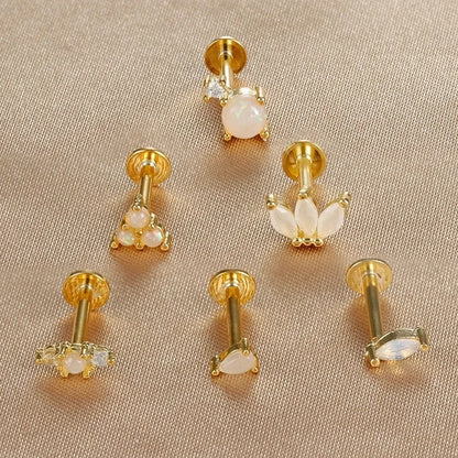 1 Piece Ear Cartilage Rings & Studs IG Style Minimalist Geometric Copper Inlay Gem Zircon Ear Cartilage Rings & Studs