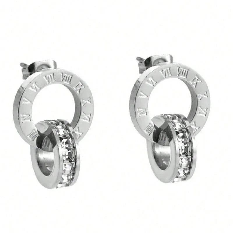 2 Pieces Vintage Style Minimalist Roman Style Roman Numeral 304 Stainless Steel Artificial Rhinestones 18K Gold Plated Jewelry Set