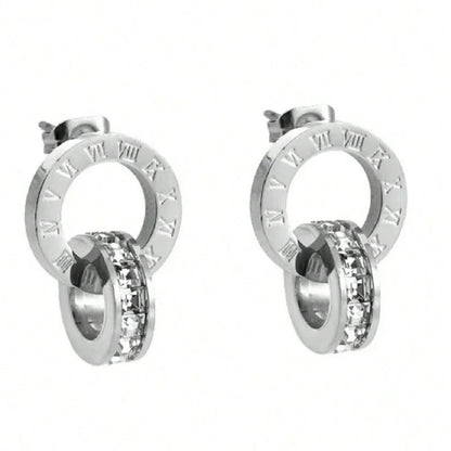 2 Pieces Vintage Style Minimalist Roman Style Roman Numeral 304 Stainless Steel Artificial Rhinestones 18K Gold Plated Jewelry Set
