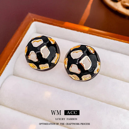 French Vintage Round Geometric Copper Electroplating Stud Earrings