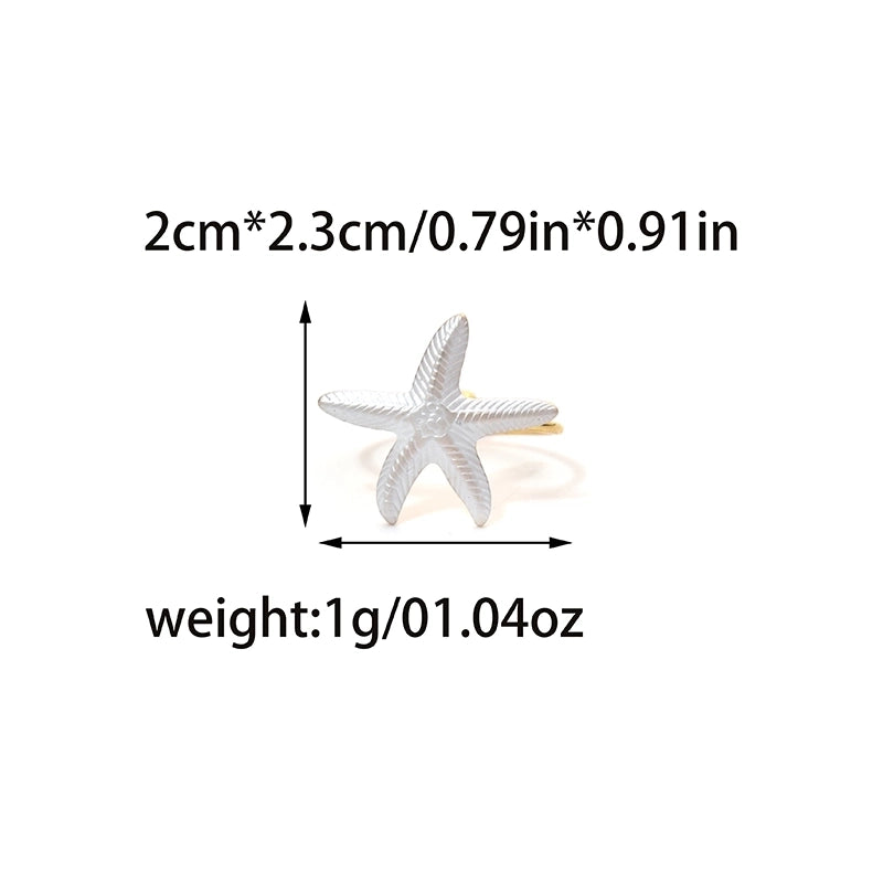 Casual Vacation Beach Starfish Swirl Pattern 304 Stainless Steel 14K Gold Plated Enamel Open Rings