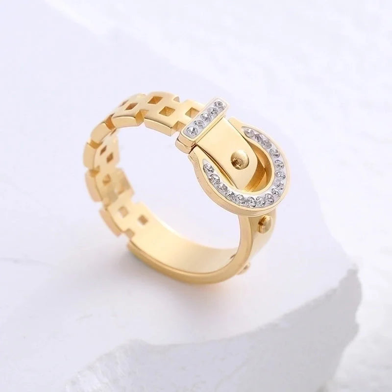 304 Stainless Steel 18K Gold Plated Rose Gold Plated Casual Plating Inlay Solid Color Artificial Rhinestones Rings