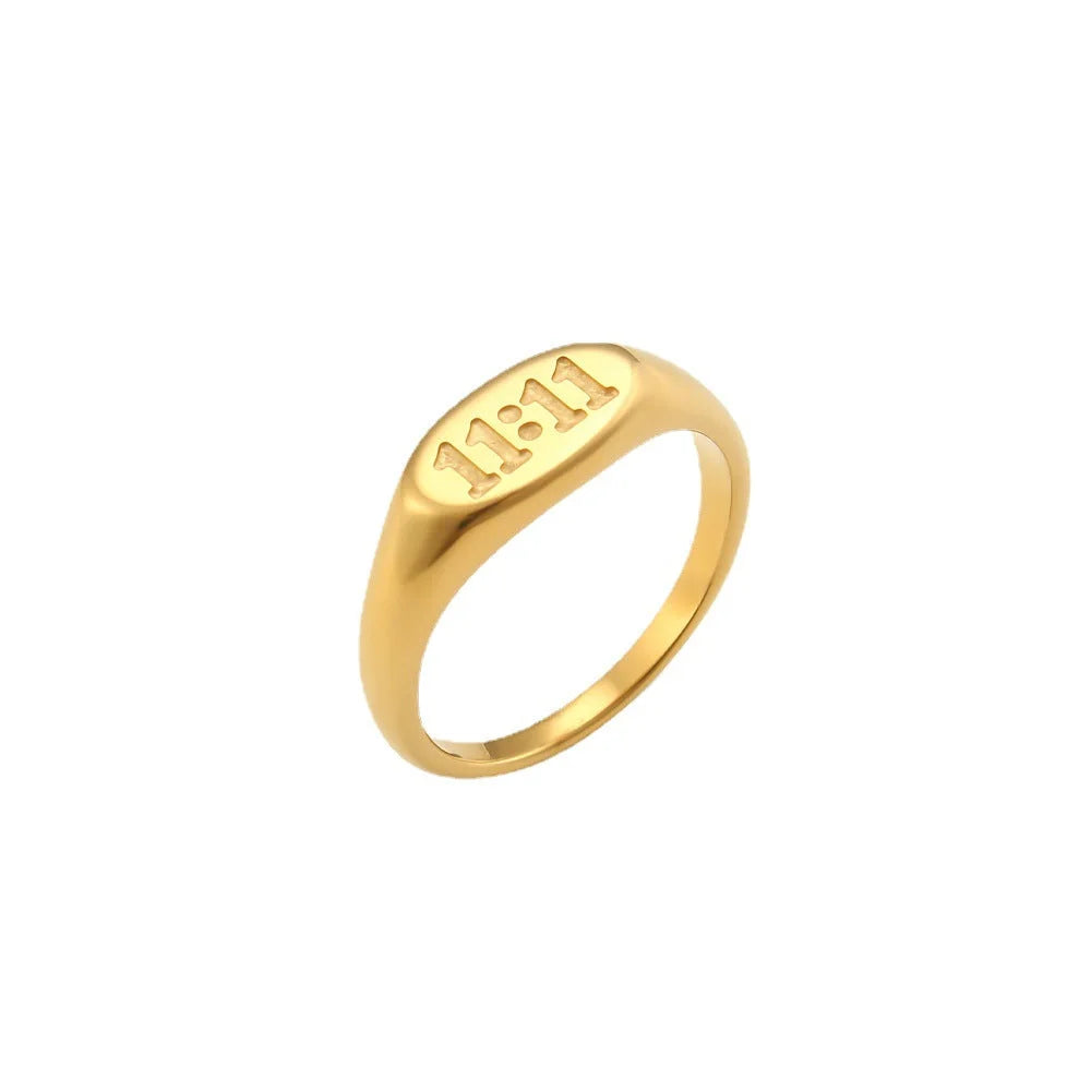 Minimalist Women Number Text Letter Stainless Steel 18K Gold Plated Rings