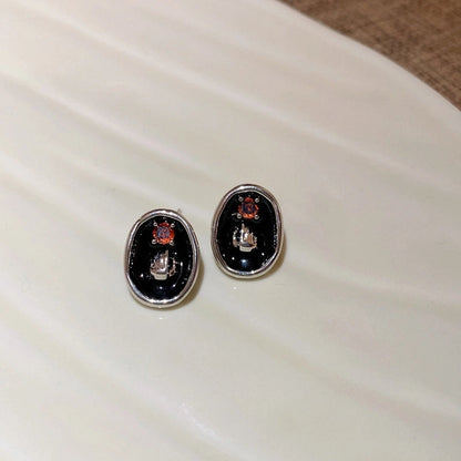 1 Pair Minimalist Flower Copper Enamel Rhinestones Drop Earrings Ear Studs