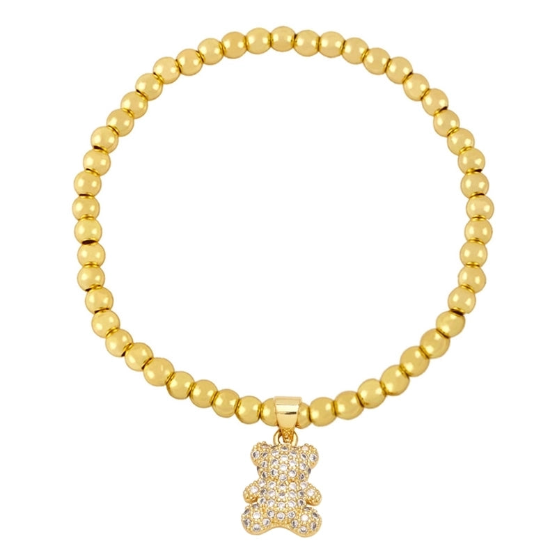 Ig Style Cute Fashion Bear Copper Beaded Plating Inlay Zircon Bracelets