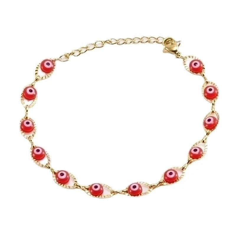 Fashion Devil'S Eye 304 Stainless Steel 18K Gold Plated Resin Stainless Steel Bracelets In Bulk