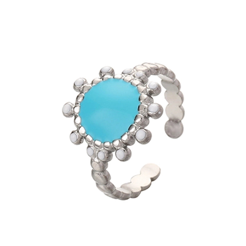 Ethnic Style Sun Star 304 Stainless Steel Artificial Gemstones Rhinestones Enamel Inlay Open Rings