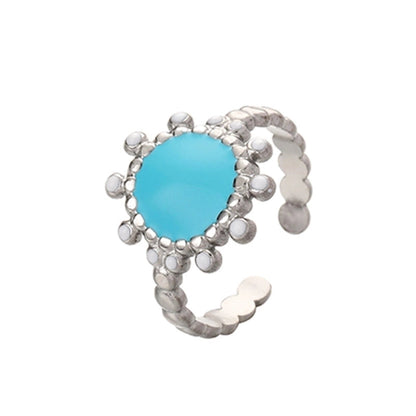 Ethnic Style Sun Star 304 Stainless Steel Artificial Gemstones Rhinestones Enamel Inlay Open Rings