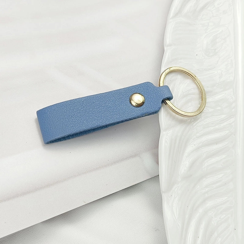 Creative Solid Color Pu Keychain Simple Couple Leather Car Key Ring Metal Universal Bag Strap Buckle Office Culture Accessories