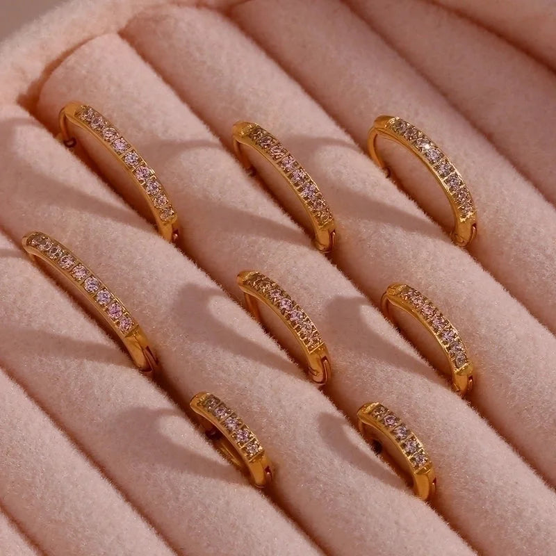 1 Pair Fashion Round Plating 304 Stainless Steel Zircon 18K Gold Plated Earrings