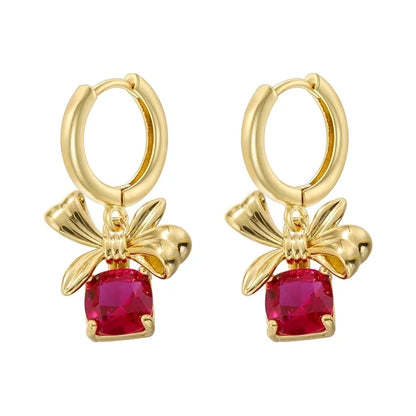 1 Pair Christmas Elegant Romantic Christmas Hat Christmas Tree Santa Claus Inlay Copper Zircon 18K Gold Plated Drop Earrings