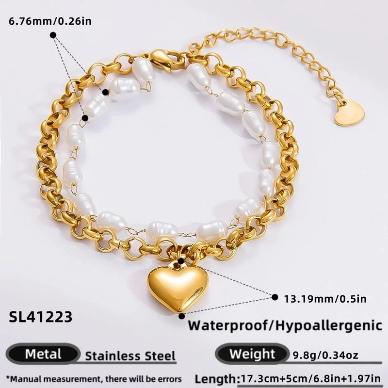 IG Style Sweet Heart Shape 304 Stainless Steel 18K Gold Plated Bracelets In Bulk