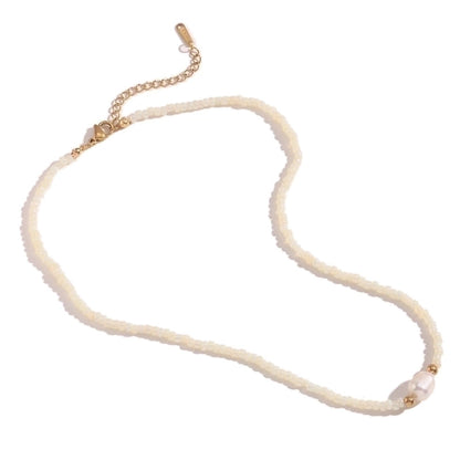 Casual Basic Solid Color 304 Stainless Steel Freshwater Pearl Seed Bead 18K Gold Plated Beaded Plating Necklace