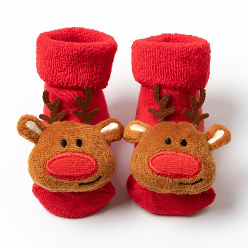 New Newborn Baby Socks Autumn And Winter A Cotton Red Terry Fleece-lined Thickened Non-slip Baby Christmas Floor Socks 1