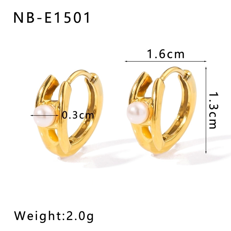 1 Piece Modern Style Minimalist Classic Style Geometric Inlay 304 Stainless Steel Rhinestones Glass Bead 18K Gold Plated Earrings