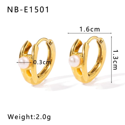 1 Piece Modern Style Minimalist Classic Style Geometric Inlay 304 Stainless Steel Rhinestones Glass Bead 18K Gold Plated Earrings