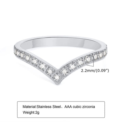 Fashion V Shape 304 Stainless Steel Zircon Inlay Stainless Steel Rings