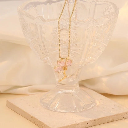 Minimalist Commute Flower 304 Stainless Steel Glass 18K Gold Plated Inlay Pendant Necklace