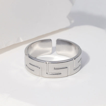 Women Minimalist Stripe Ellipse Leaf Stainless Steel Rings