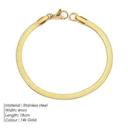 Vintage Style Classic Style Geometric 304 Stainless Steel Flat Snake Chain Bracelets In Bulk