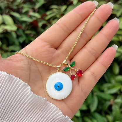 Classic Style Cherry Heart Shape Copper Zircon 18K Gold Plated Pendant Necklace