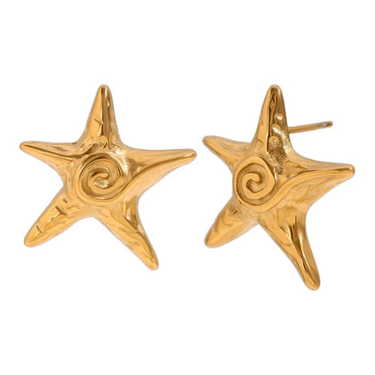 Retro Starfish Titanium Steel 18K Gold Plated Plating Rings Earrings Necklace