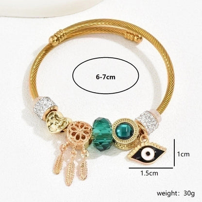 Cute Fashion Sweet Devil\'S Eye Feather Flower 201 Stainless Steel 18K Gold Plated Zircon Bangle In Bulk