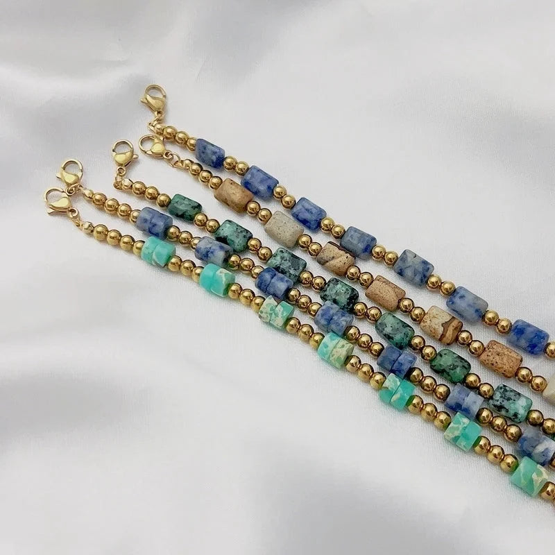 Bohemian Geometric Stainless Steel Inlay Natural Stone Bracelets