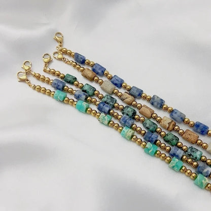 Bohemian Geometric Stainless Steel Inlay Natural Stone Bracelets