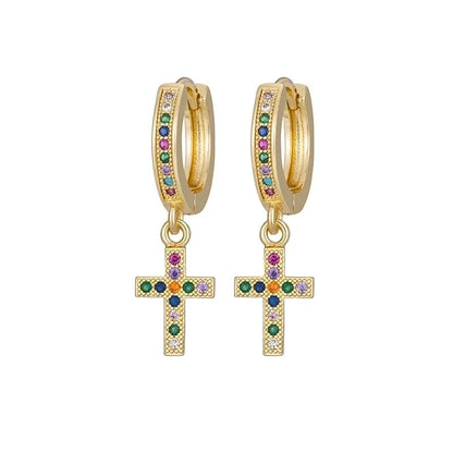 1 Pair Vintage Style Tortoise Cross Butterfly Plating Inlay Copper Rhinestones Drop Earrings