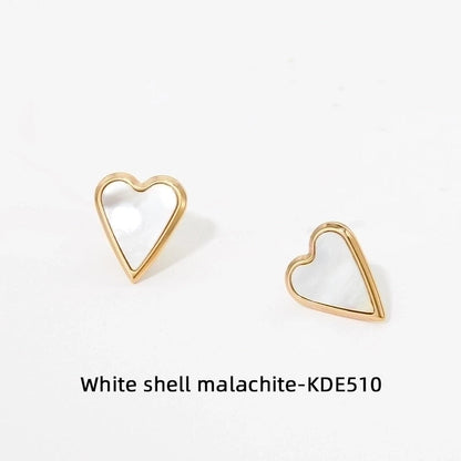 3 Pieces Fashion Heart Shape 304 Stainless Steel Shell 16K Gold Plated White Gold Plated Gold Plated Inlay Earrings Necklace