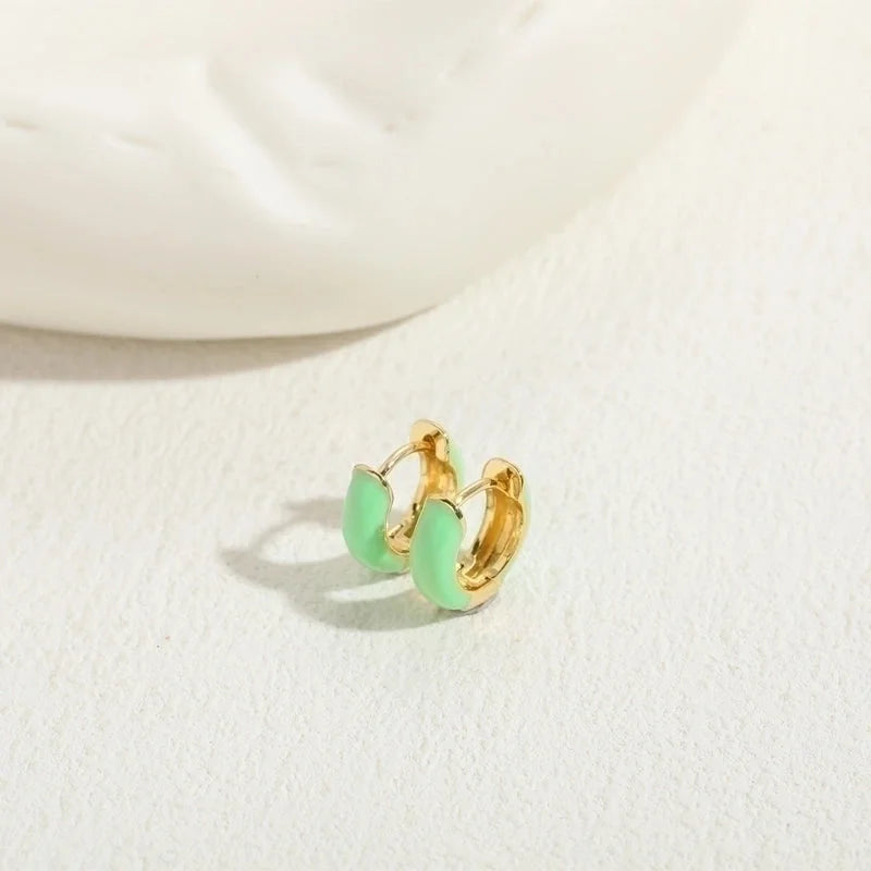1 Pair Elegant Luxurious Classic Style Solid Color Enamel Plating Copper 14k Gold Plated Hoop Earrings