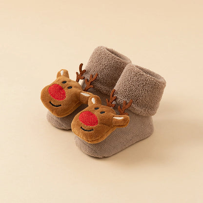 New Newborn Baby Socks Autumn And Winter A Cotton Red Terry Fleece-lined Thickened Non-slip Baby Christmas Floor Socks 1