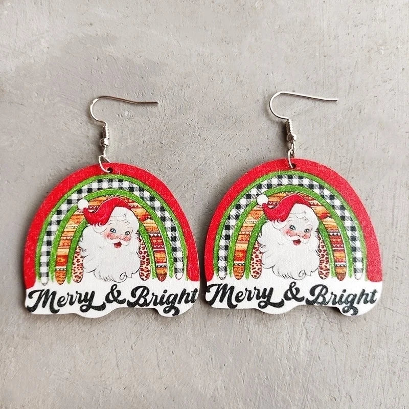 1 Pair Retro Christmas Tree Santa Claus Letter Wood Earrings