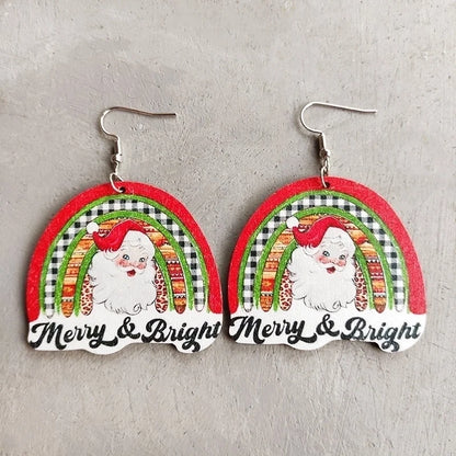 1 Pair Retro Christmas Tree Santa Claus Letter Wood Earrings