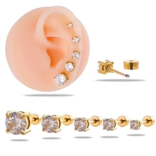 1 Piece Ear Cartilage Rings & Studs Minimalist Round 316L Stainless Steel Plating Inlay Zircon