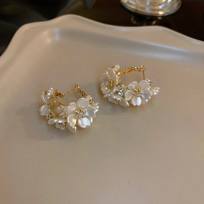 1 Pair Minimalist Flower Copper Enamel Rhinestones Drop Earrings Ear Studs