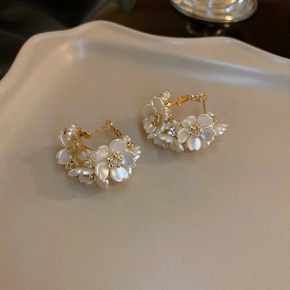 1 Pair Minimalist Flower Copper Enamel Rhinestones Drop Earrings Ear Studs