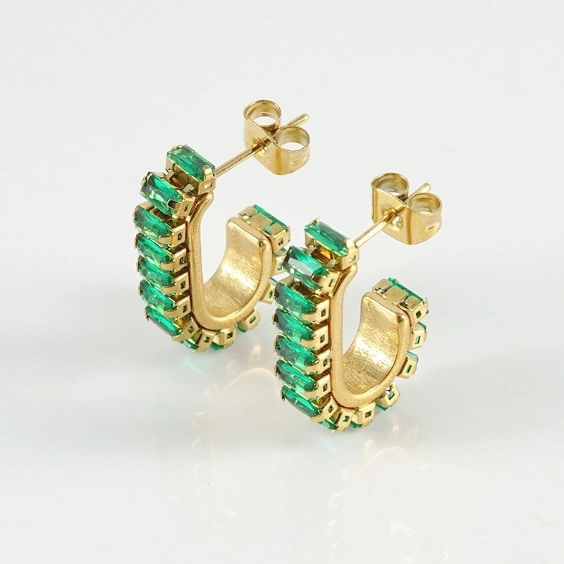 1 Pair Fashion U Shape Plating Inlay 304 Stainless Steel Rhinestones 18K Gold Plated Stainless Steel Earrings