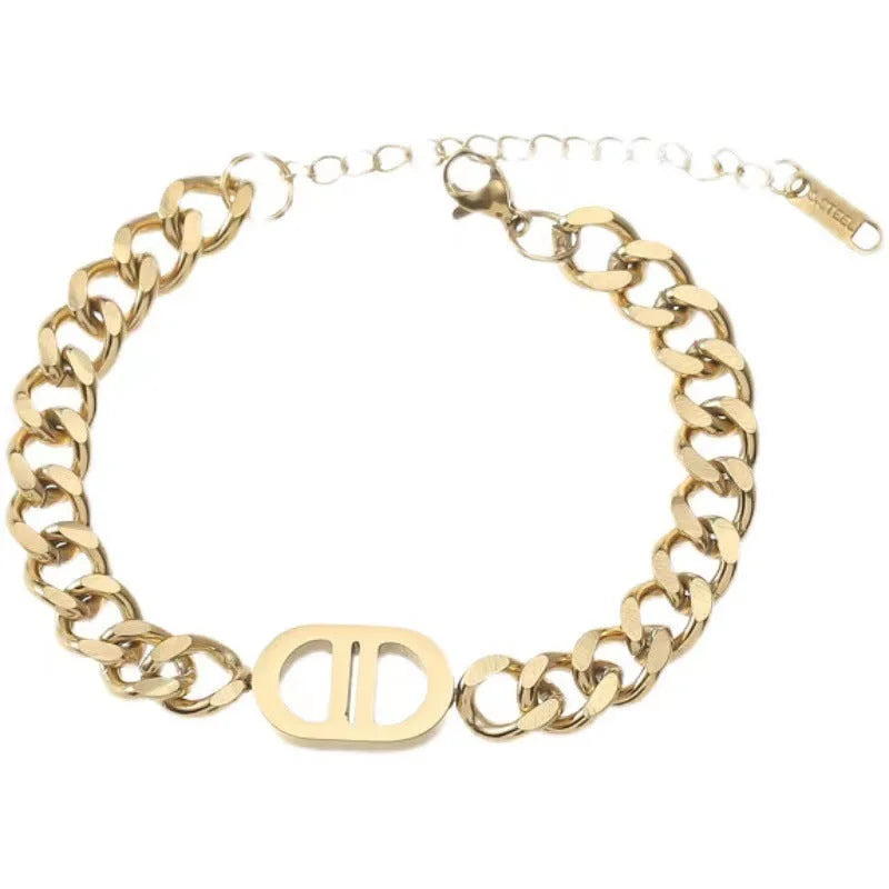 Women Letter Geometric Titanium Steel 18K Gold Plated Bracelets