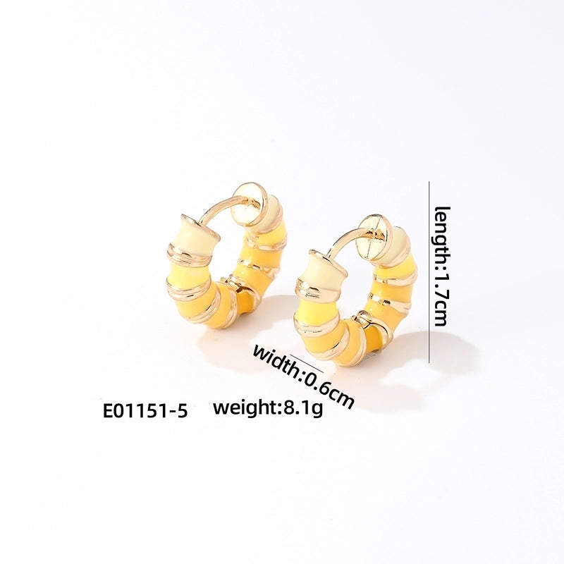 1 Pair Vintage Style Sweet Minimalist Geometric Stripe Enamel Plating Stainless Steel Earrings