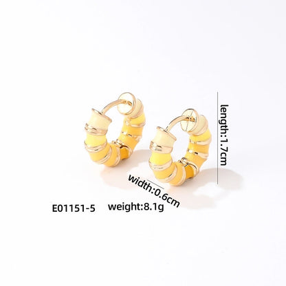 1 Pair Vintage Style Sweet Minimalist Geometric Stripe Enamel Plating Stainless Steel Earrings