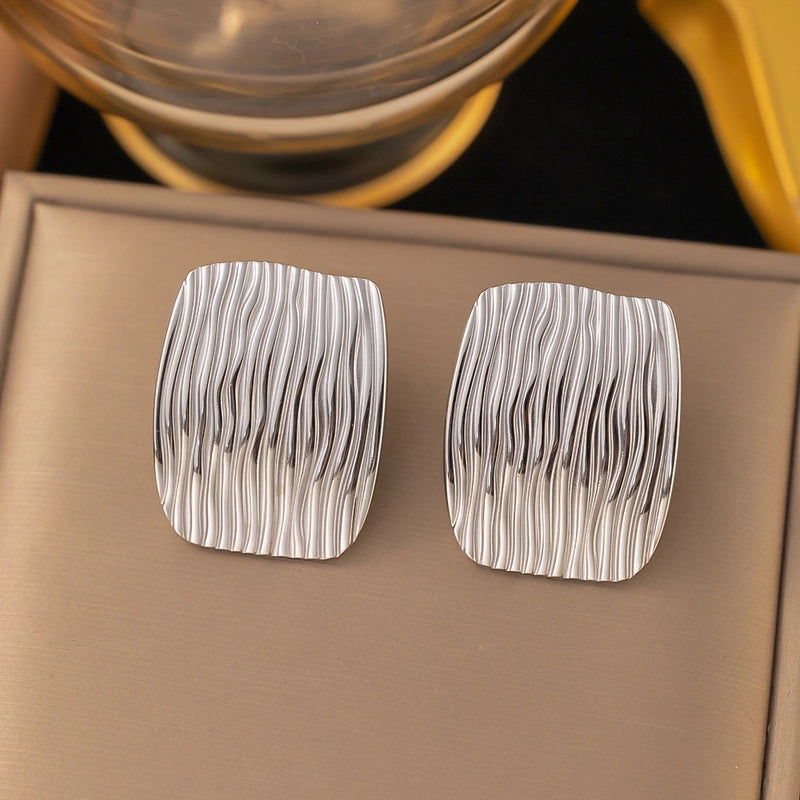 1 Pair Casual Minimalist Geometric Pleated Titanium Steel Ear Studs