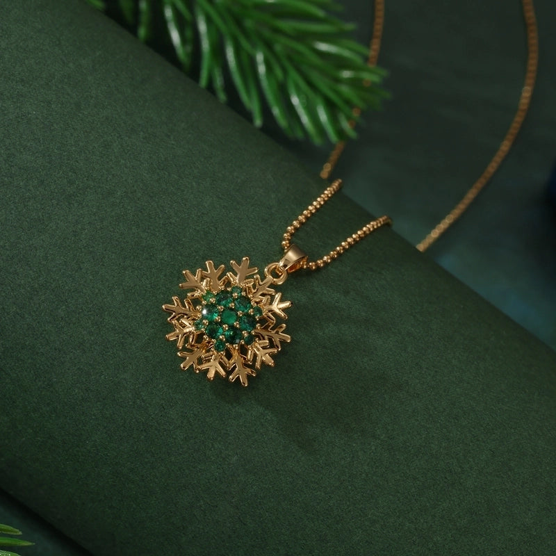 Elegant Sweet Christmas Tree Snowflake 201 Stainless Steel Zircon Pendant Necklace