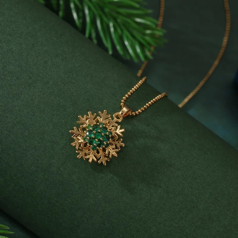 Elegant Sweet Christmas Tree Snowflake 201 Stainless Steel Zircon Pendant Necklace