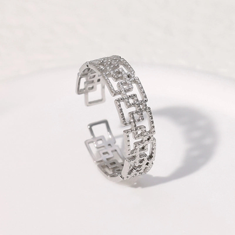 Casual Minimalist Geometric 304 Stainless Steel Hollow Out Inlay Open Rings