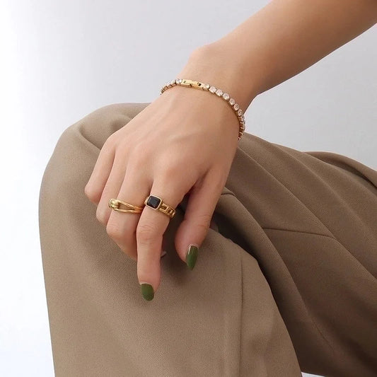 Fashion Geometric 304 Stainless Steel 18K Gold Plated Zircon Bracelets In Bulk